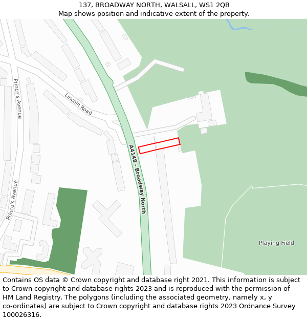 137, BROADWAY NORTH, WALSALL, WS1 2QB: Location map and indicative extent of plot