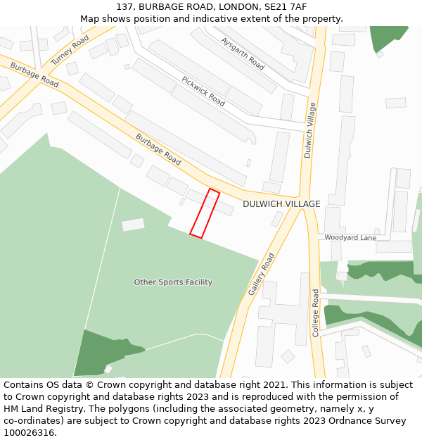137, BURBAGE ROAD, LONDON, SE21 7AF: Location map and indicative extent of plot