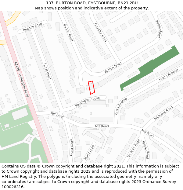 137, BURTON ROAD, EASTBOURNE, BN21 2RU: Location map and indicative extent of plot