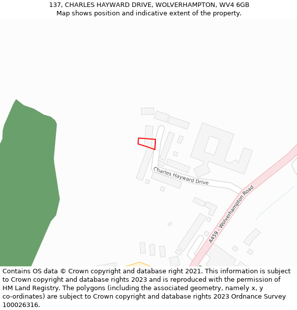 137, CHARLES HAYWARD DRIVE, WOLVERHAMPTON, WV4 6GB: Location map and indicative extent of plot