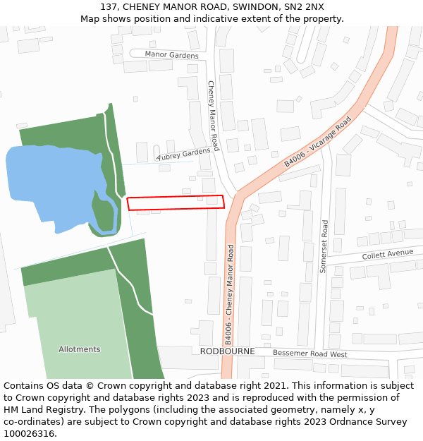 137, CHENEY MANOR ROAD, SWINDON, SN2 2NX: Location map and indicative extent of plot