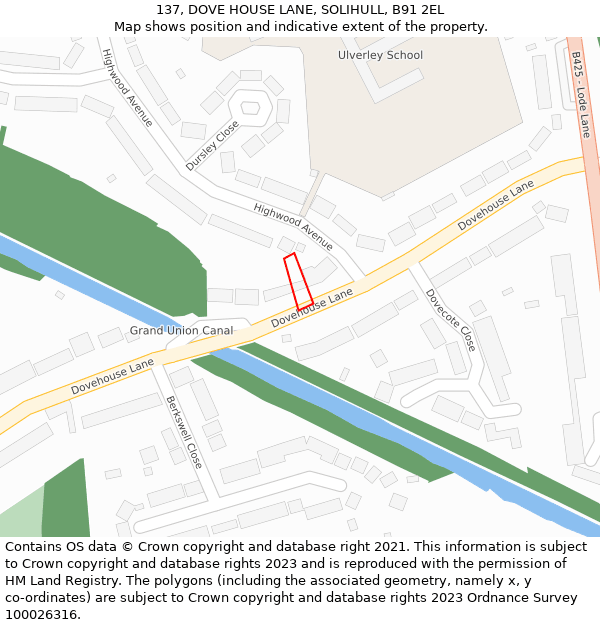 137, DOVE HOUSE LANE, SOLIHULL, B91 2EL: Location map and indicative extent of plot