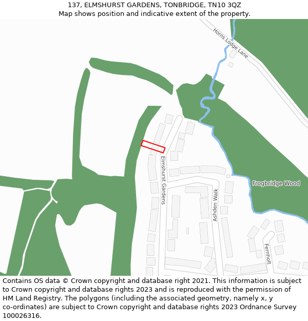 137, ELMSHURST GARDENS, TONBRIDGE, TN10 3QZ: Location map and indicative extent of plot