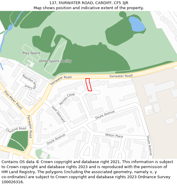 137, FAIRWATER ROAD, CARDIFF, CF5 3JR: Location map and indicative extent of plot