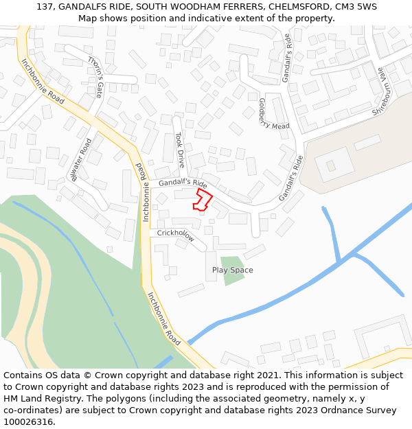 137, GANDALFS RIDE, SOUTH WOODHAM FERRERS, CHELMSFORD, CM3 5WS: Location map and indicative extent of plot