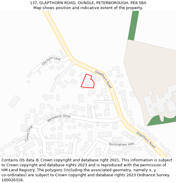 137, GLAPTHORN ROAD, OUNDLE, PETERBOROUGH, PE8 5BA: Location map and indicative extent of plot