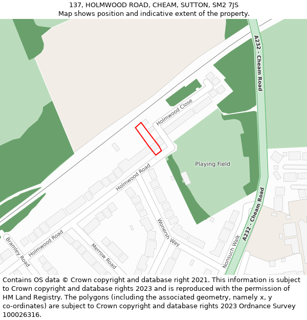 137, HOLMWOOD ROAD, CHEAM, SUTTON, SM2 7JS: Location map and indicative extent of plot