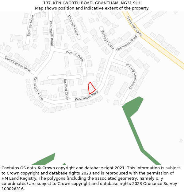 137, KENILWORTH ROAD, GRANTHAM, NG31 9UH: Location map and indicative extent of plot