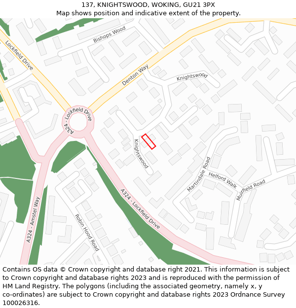 137, KNIGHTSWOOD, WOKING, GU21 3PX: Location map and indicative extent of plot