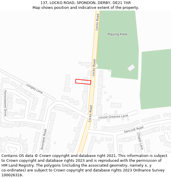 137, LOCKO ROAD, SPONDON, DERBY, DE21 7AR: Location map and indicative extent of plot