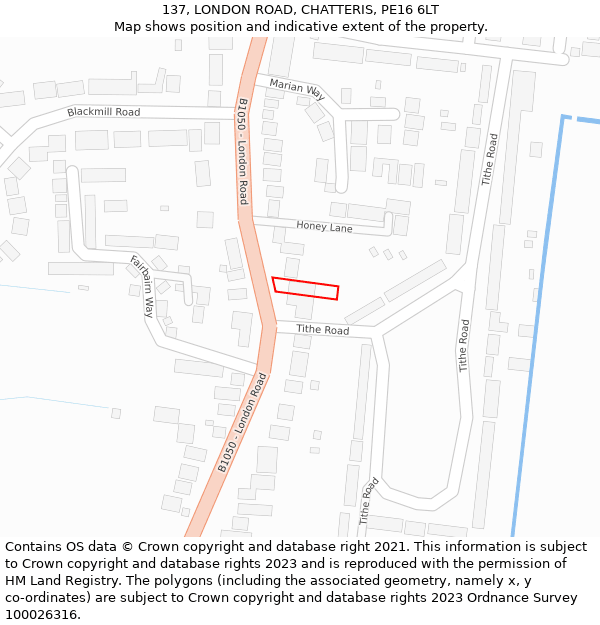 137, LONDON ROAD, CHATTERIS, PE16 6LT: Location map and indicative extent of plot