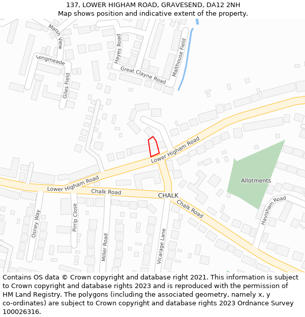 137, LOWER HIGHAM ROAD, GRAVESEND, DA12 2NH: Location map and indicative extent of plot