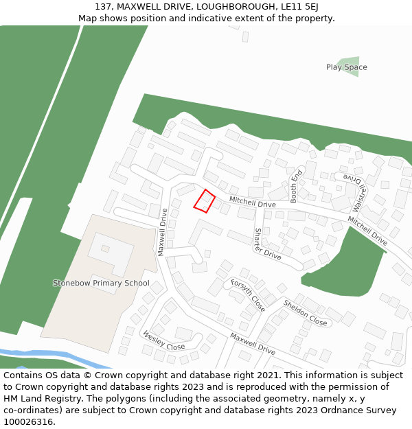 137, MAXWELL DRIVE, LOUGHBOROUGH, LE11 5EJ: Location map and indicative extent of plot