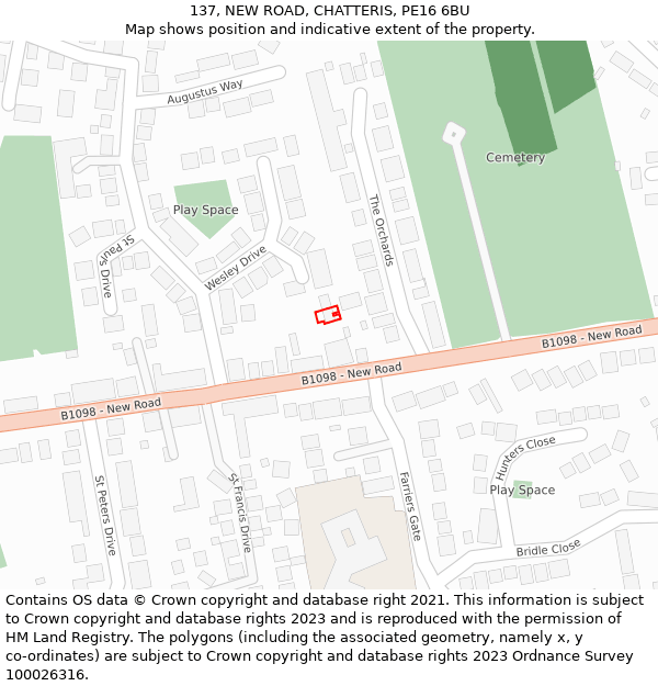 137, NEW ROAD, CHATTERIS, PE16 6BU: Location map and indicative extent of plot