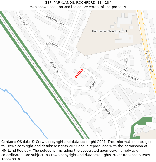 137, PARKLANDS, ROCHFORD, SS4 1SY: Location map and indicative extent of plot