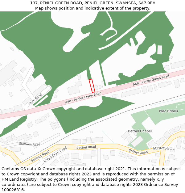 137, PENIEL GREEN ROAD, PENIEL GREEN, SWANSEA, SA7 9BA: Location map and indicative extent of plot