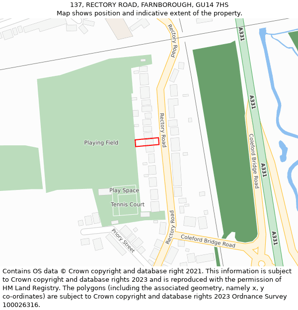 137, RECTORY ROAD, FARNBOROUGH, GU14 7HS: Location map and indicative extent of plot