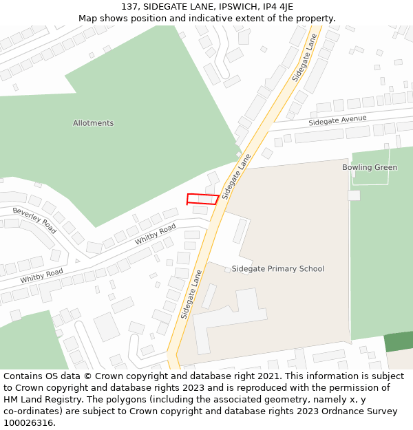 137, SIDEGATE LANE, IPSWICH, IP4 4JE: Location map and indicative extent of plot