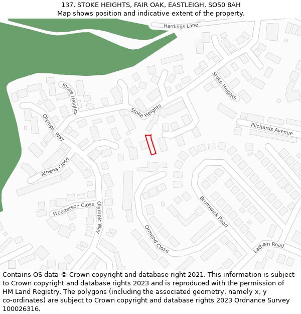 137, STOKE HEIGHTS, FAIR OAK, EASTLEIGH, SO50 8AH: Location map and indicative extent of plot