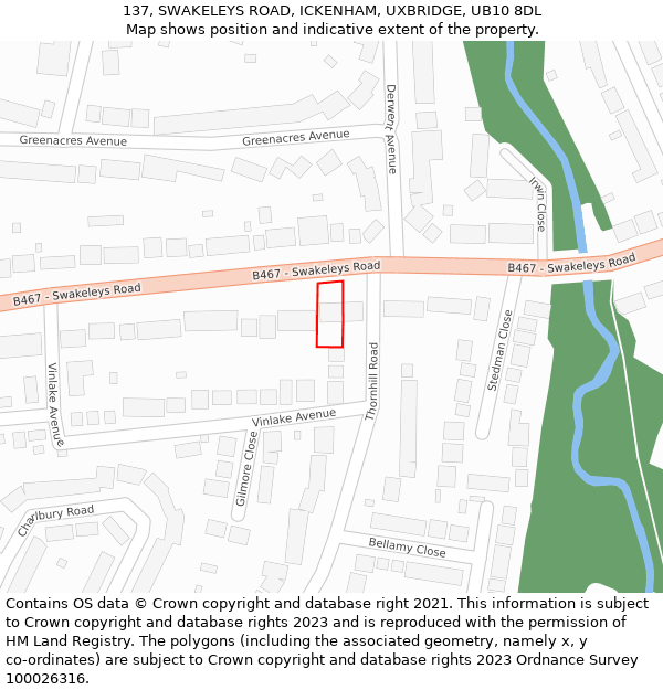137, SWAKELEYS ROAD, ICKENHAM, UXBRIDGE, UB10 8DL: Location map and indicative extent of plot