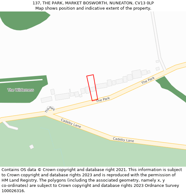137, THE PARK, MARKET BOSWORTH, NUNEATON, CV13 0LP: Location map and indicative extent of plot