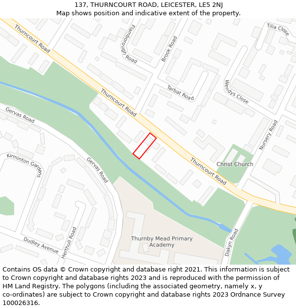 137, THURNCOURT ROAD, LEICESTER, LE5 2NJ: Location map and indicative extent of plot