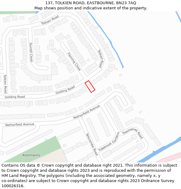 137, TOLKIEN ROAD, EASTBOURNE, BN23 7AQ: Location map and indicative extent of plot