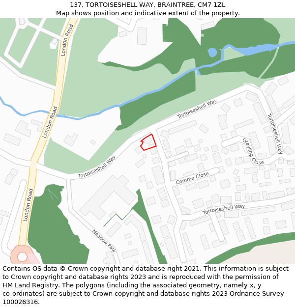 137, TORTOISESHELL WAY, BRAINTREE, CM7 1ZL: Location map and indicative extent of plot