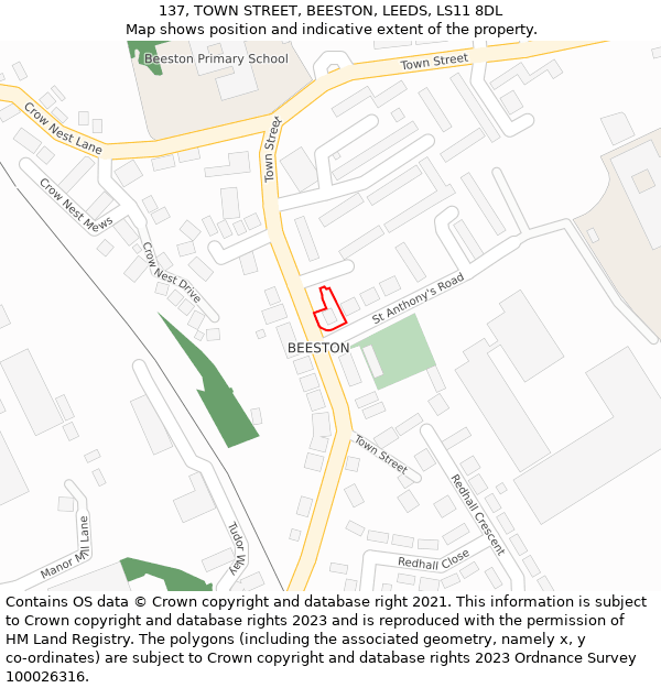 137, TOWN STREET, BEESTON, LEEDS, LS11 8DL: Location map and indicative extent of plot