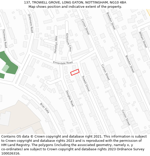 137, TROWELL GROVE, LONG EATON, NOTTINGHAM, NG10 4BA: Location map and indicative extent of plot