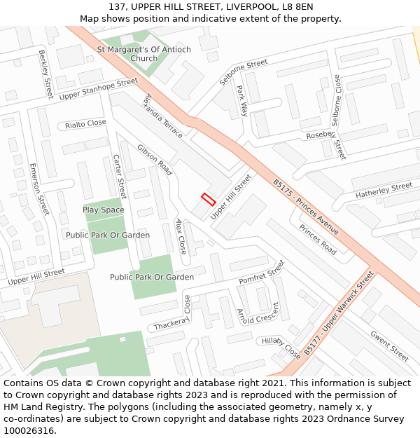 137, UPPER HILL STREET, LIVERPOOL, L8 8EN: Location map and indicative extent of plot
