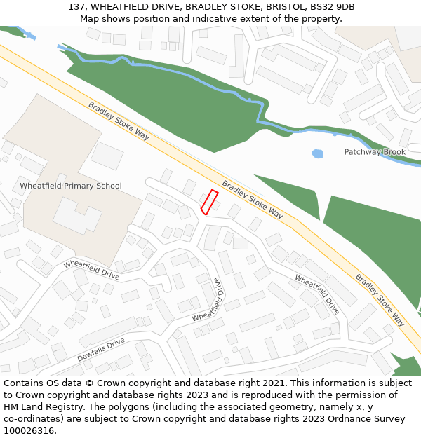 137, WHEATFIELD DRIVE, BRADLEY STOKE, BRISTOL, BS32 9DB: Location map and indicative extent of plot