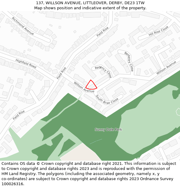137, WILLSON AVENUE, LITTLEOVER, DERBY, DE23 1TW: Location map and indicative extent of plot