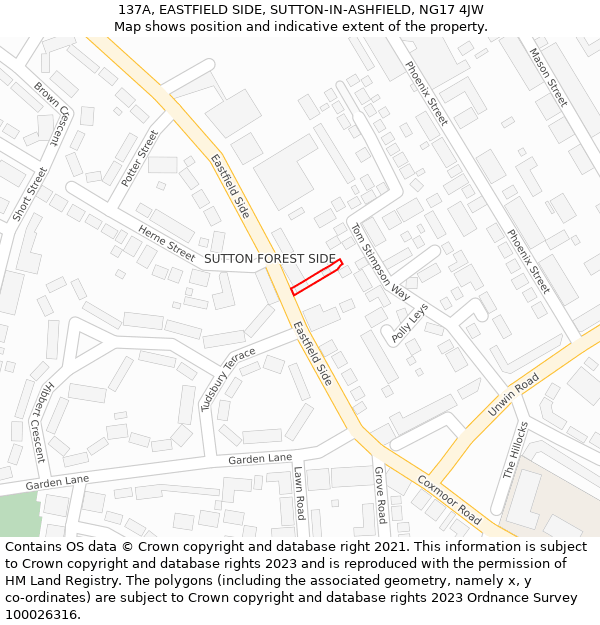 137A, EASTFIELD SIDE, SUTTON-IN-ASHFIELD, NG17 4JW: Location map and indicative extent of plot