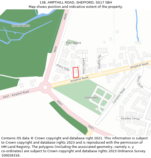 138, AMPTHILL ROAD, SHEFFORD, SG17 5BH: Location map and indicative extent of plot
