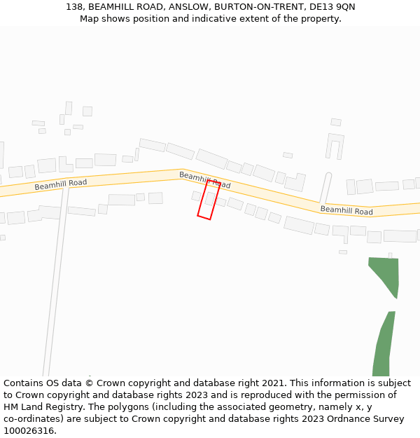 138, BEAMHILL ROAD, ANSLOW, BURTON-ON-TRENT, DE13 9QN: Location map and indicative extent of plot