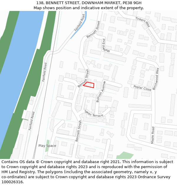 138, BENNETT STREET, DOWNHAM MARKET, PE38 9GH: Location map and indicative extent of plot