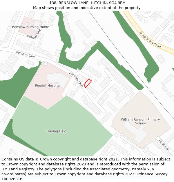 138, BENSLOW LANE, HITCHIN, SG4 9RA: Location map and indicative extent of plot