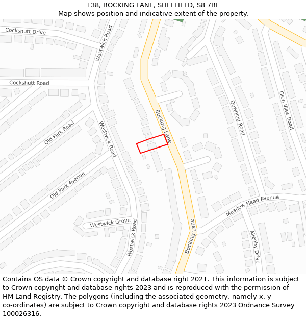 138, BOCKING LANE, SHEFFIELD, S8 7BL: Location map and indicative extent of plot