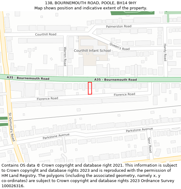 138, BOURNEMOUTH ROAD, POOLE, BH14 9HY: Location map and indicative extent of plot