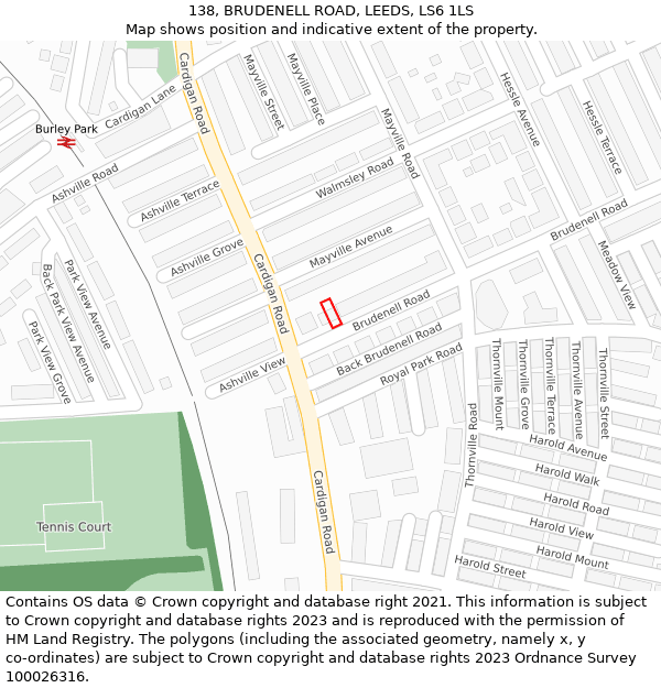 138, BRUDENELL ROAD, LEEDS, LS6 1LS: Location map and indicative extent of plot