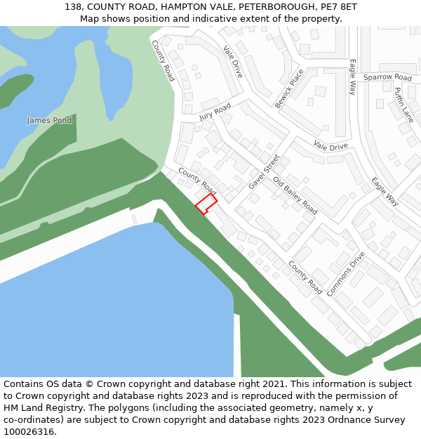 138, COUNTY ROAD, HAMPTON VALE, PETERBOROUGH, PE7 8ET: Location map and indicative extent of plot