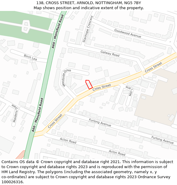 138, CROSS STREET, ARNOLD, NOTTINGHAM, NG5 7BY: Location map and indicative extent of plot