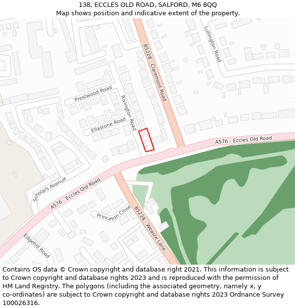 138, ECCLES OLD ROAD, SALFORD, M6 8QQ: Location map and indicative extent of plot