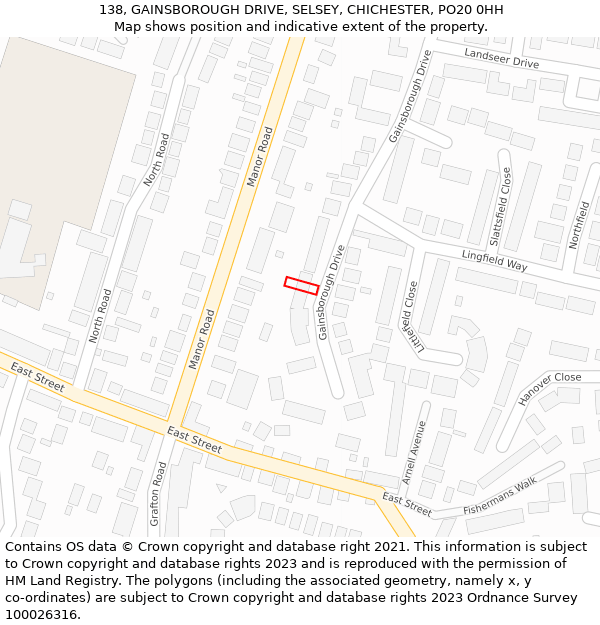 138, GAINSBOROUGH DRIVE, SELSEY, CHICHESTER, PO20 0HH: Location map and indicative extent of plot