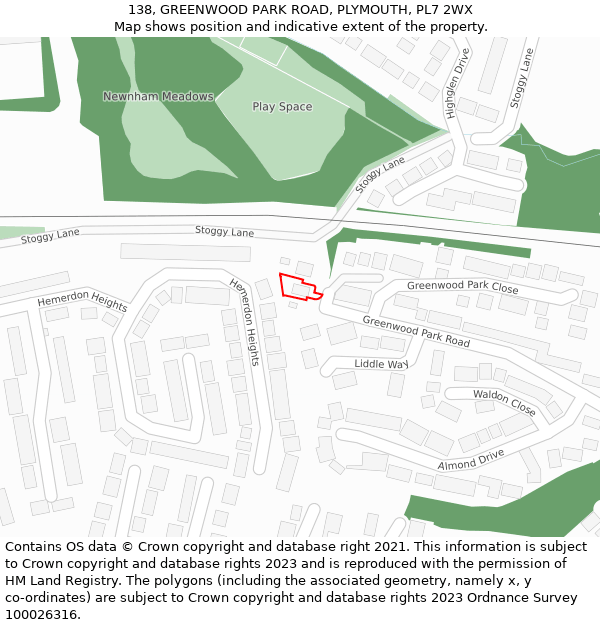 138, GREENWOOD PARK ROAD, PLYMOUTH, PL7 2WX: Location map and indicative extent of plot