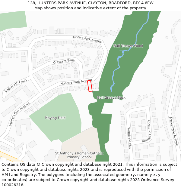 138, HUNTERS PARK AVENUE, CLAYTON, BRADFORD, BD14 6EW: Location map and indicative extent of plot