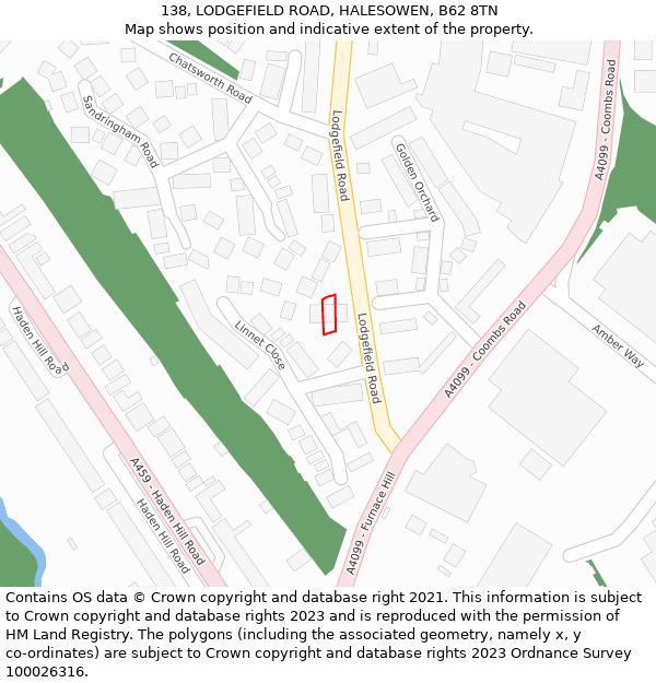 138, LODGEFIELD ROAD, HALESOWEN, B62 8TN: Location map and indicative extent of plot