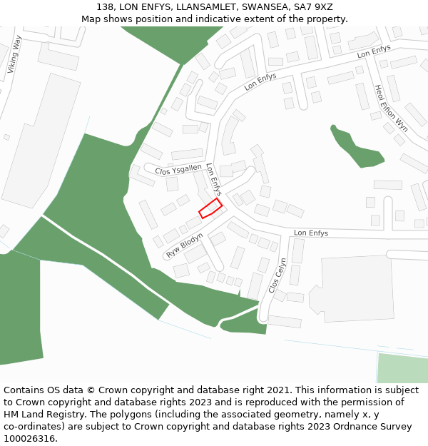 138, LON ENFYS, LLANSAMLET, SWANSEA, SA7 9XZ: Location map and indicative extent of plot