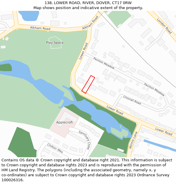 138, LOWER ROAD, RIVER, DOVER, CT17 0RW: Location map and indicative extent of plot